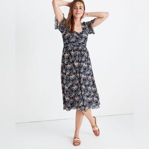 MADEWELL Ruffle-Sleeve Midi Dress in Oasis‎ Palms SIZE XS